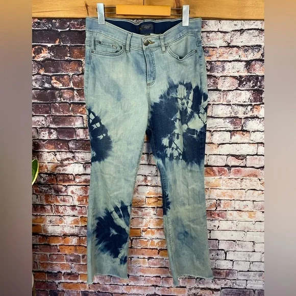 Lee Blue Tie-Dye Mid Rise Bootcut Fringe Hem Stretch hippie Jeans Size 10 - Picture 3 of 14